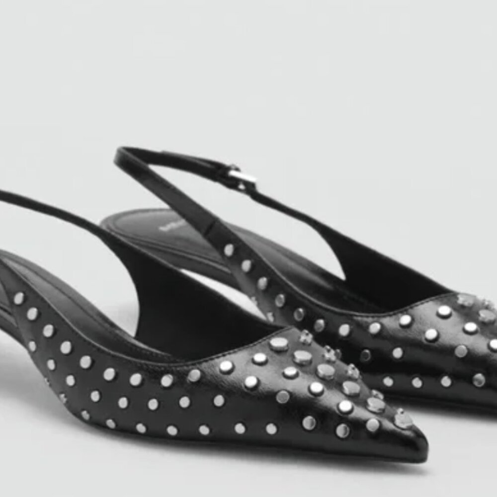 Mango Black Studded Slingback Heels
